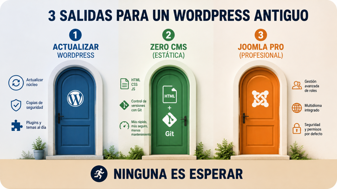 Tu WordPress de 2019 «aún va»: tres salidas, ninguna es esperar